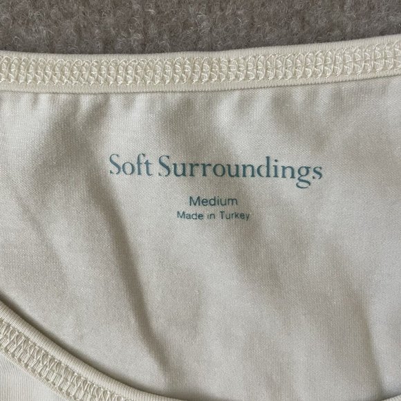 Soft Surroundings Shirt Womens Medium Cream Ecru Twisted Slit Sleeve Top NEW - Picture 3 of 11